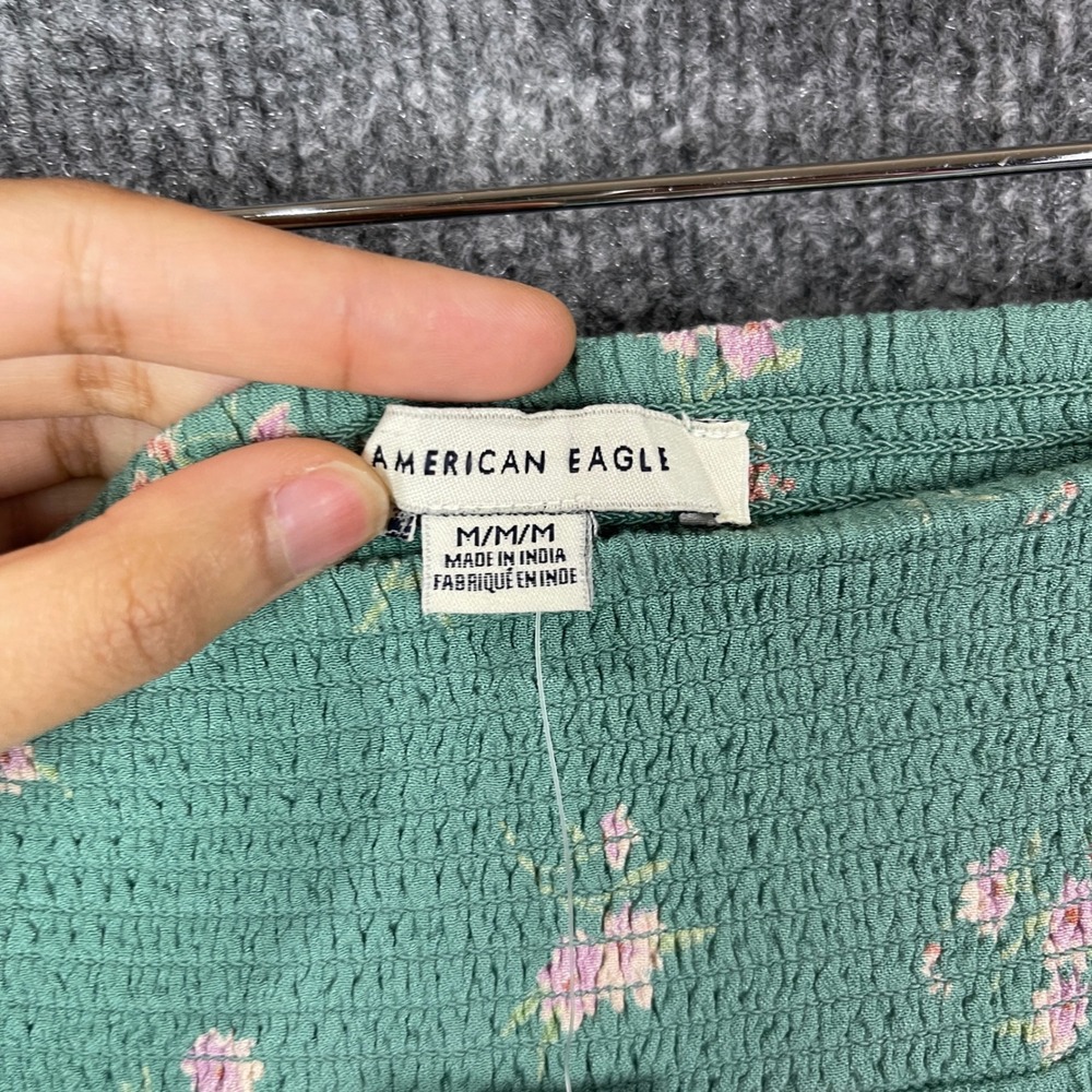 NEW American Eagle Floral Shorts Size M Green New Smocked Waist Viscose - Picture 7 of 9